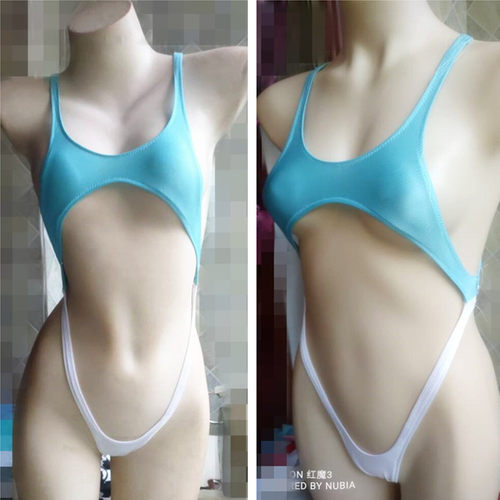 前后美背高叉丁字裤贴身泳衣少女