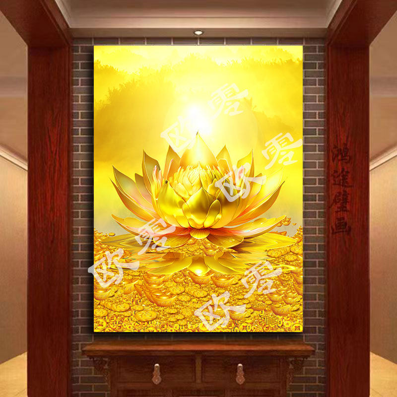 佛堂荷花金莲花堂口寺庙墙纸背景图有求必应佛光普照中堂客厅壁画