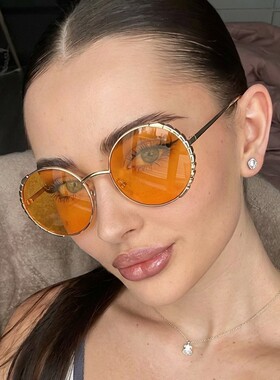 欧美ins金属大圆框墨镜女