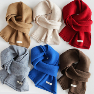 澳洲100%绵羊毛编织围巾冬季羊绒针织围脖纯色百搭男女生保暖送礼