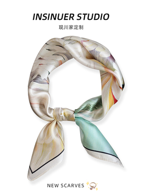 INSINUER「石原里美」海棠花真丝小方巾百搭围巾丝巾送妈妈礼物