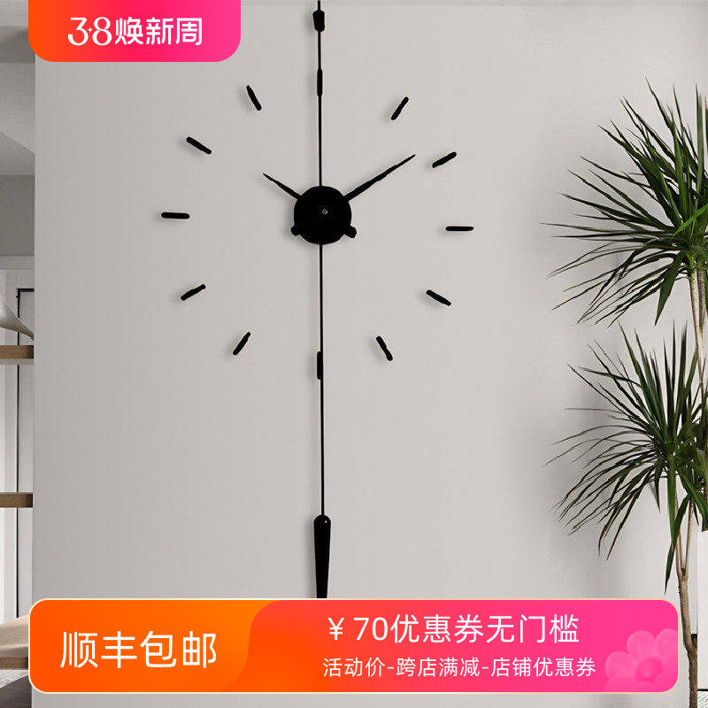 现代轻奢玄关挂钟北欧风客餐厅艺术装饰品创意个性静音免钉网红表