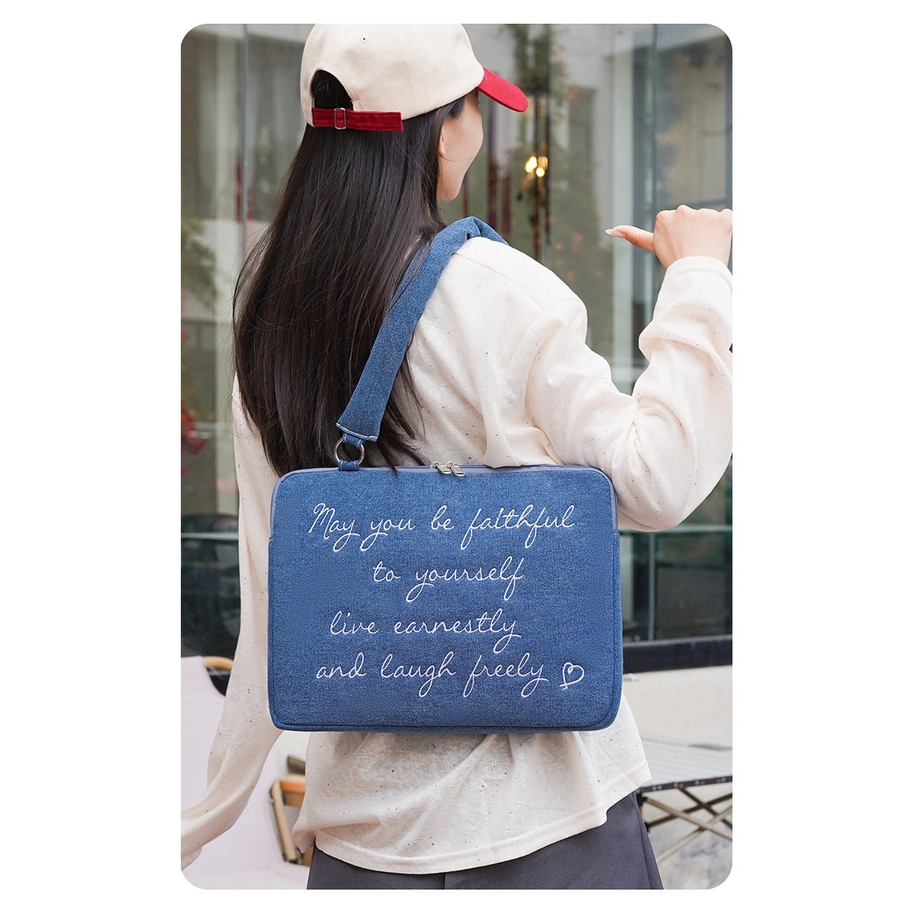 适用笔记本电脑包14寸手提单肩包通勤女高颜值牛仔苹果macbookair15Pro16联想华为内胆包