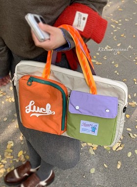 适用苹果笔记本电脑包14寸2025新款女高颜值韩国ins风帆布包休闲联想小新华为16英寸内胆包