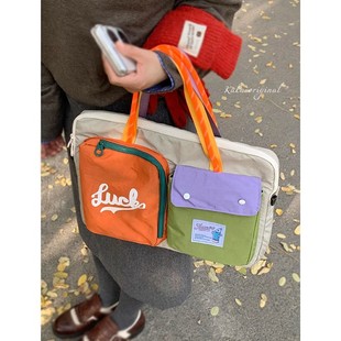 适用苹果笔记本电脑包14寸2025新款 女高颜值韩国ins风帆布包休闲联想小新华为16英寸内胆包