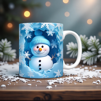 圣诞节主题陶瓷马克杯 雪人城堡图案水杯 订制节日礼物茶杯