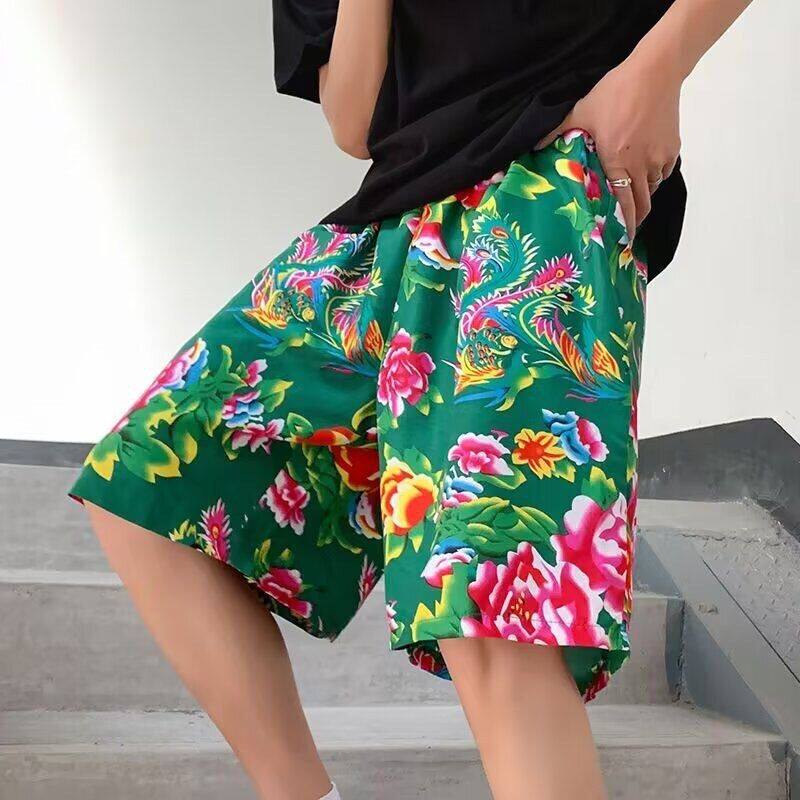 东北大花裤子男夏季薄款冰丝速