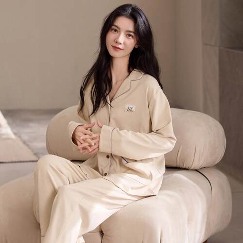睡衣女士100纯棉2026新款时尚高级感春秋季翻领长袖女家居服套装