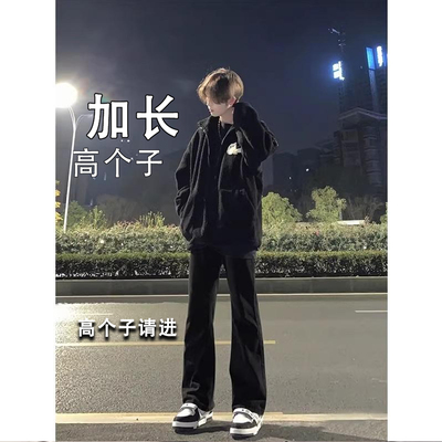 美式vibe风加长微喇裤子男款