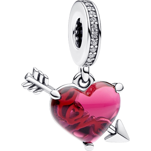 Pandora潘多拉红色丘比特之箭玻璃吊饰情侣DIY礼物