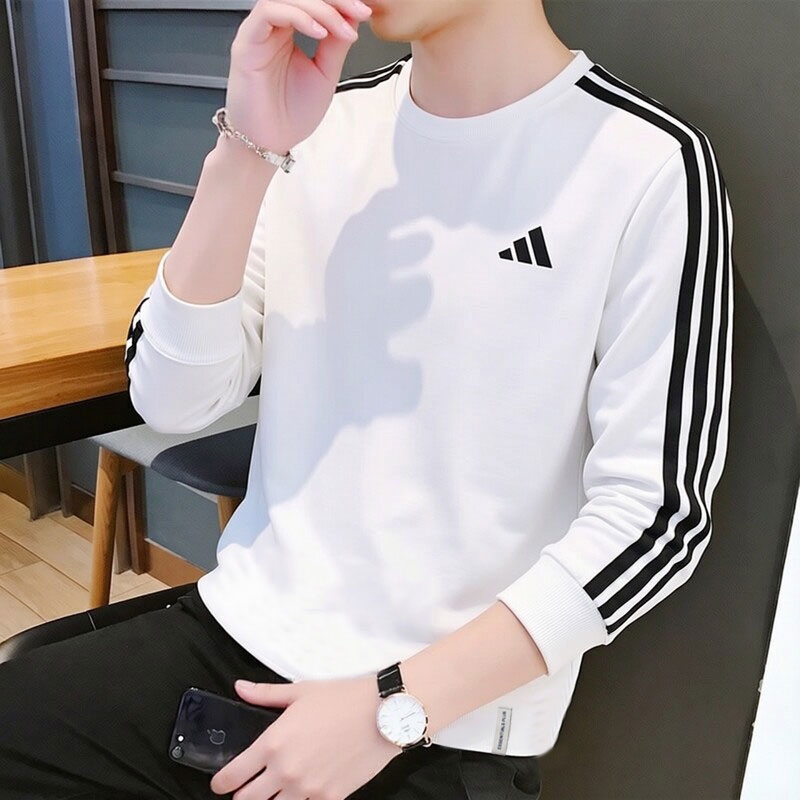 阿迪达斯白色长袖T恤男装2026秋季新款运动服纯棉圆领卫衣打底衫