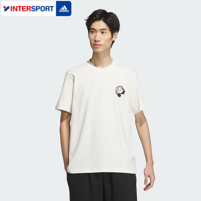 阿迪达斯半袖男中国熊猫印花宽松圆领透气休闲运动半袖T恤JI6837