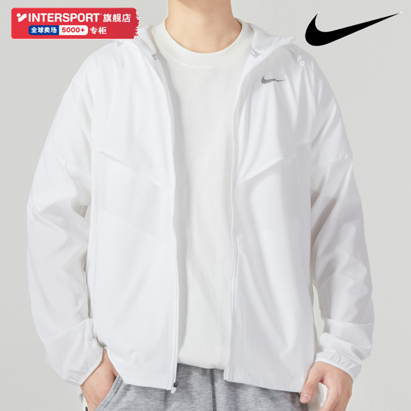 NIKE耐克防风衣外套男2024夏季新款跑步运动服白色连帽夹克FB7541