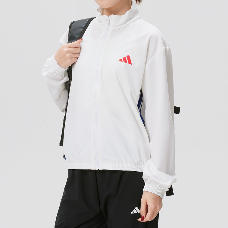 阿迪达斯梭织外套女装2026春季新款立领运动服跑步训练夹克KH0178