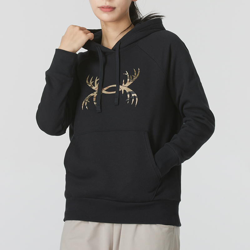 安德玛女装秋裤Rival Antler抓绒连帽卫衣宽松运动训练服套头衫