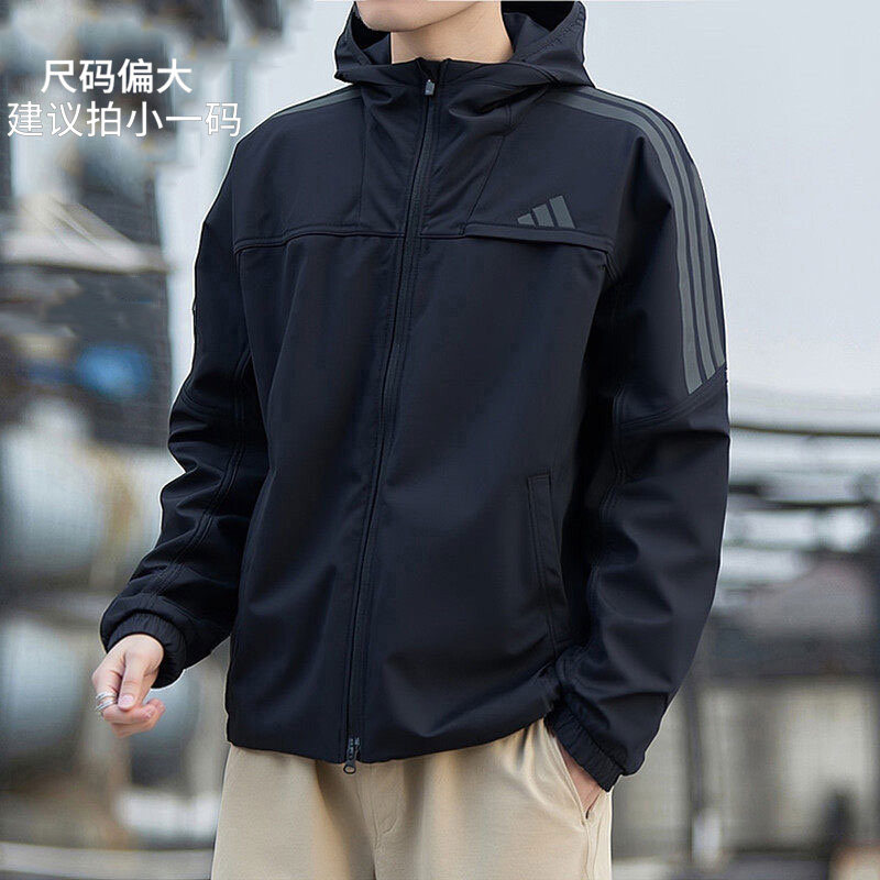 阿迪达斯外套男士加绒加厚夹克官方正品休闲运动服新款冲锋上衣男