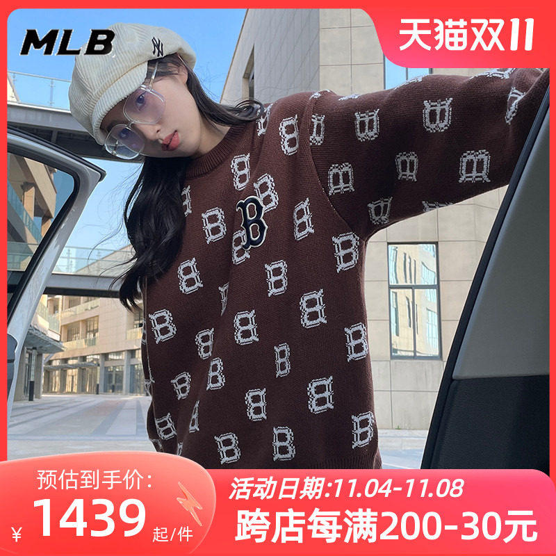 MLB官方卫衣套头衫男女装22冬季新款NY满标老花宽松毛衣3AKPM0126_虎窝淘