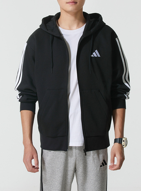 阿迪达斯Adidas正品2026新款男秋冬保暖加绒三条纹运动外套JD1870