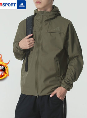 Adidas阿迪达斯休闲连帽外套男装正品秋冬新款加绒保暖夹克KA1305