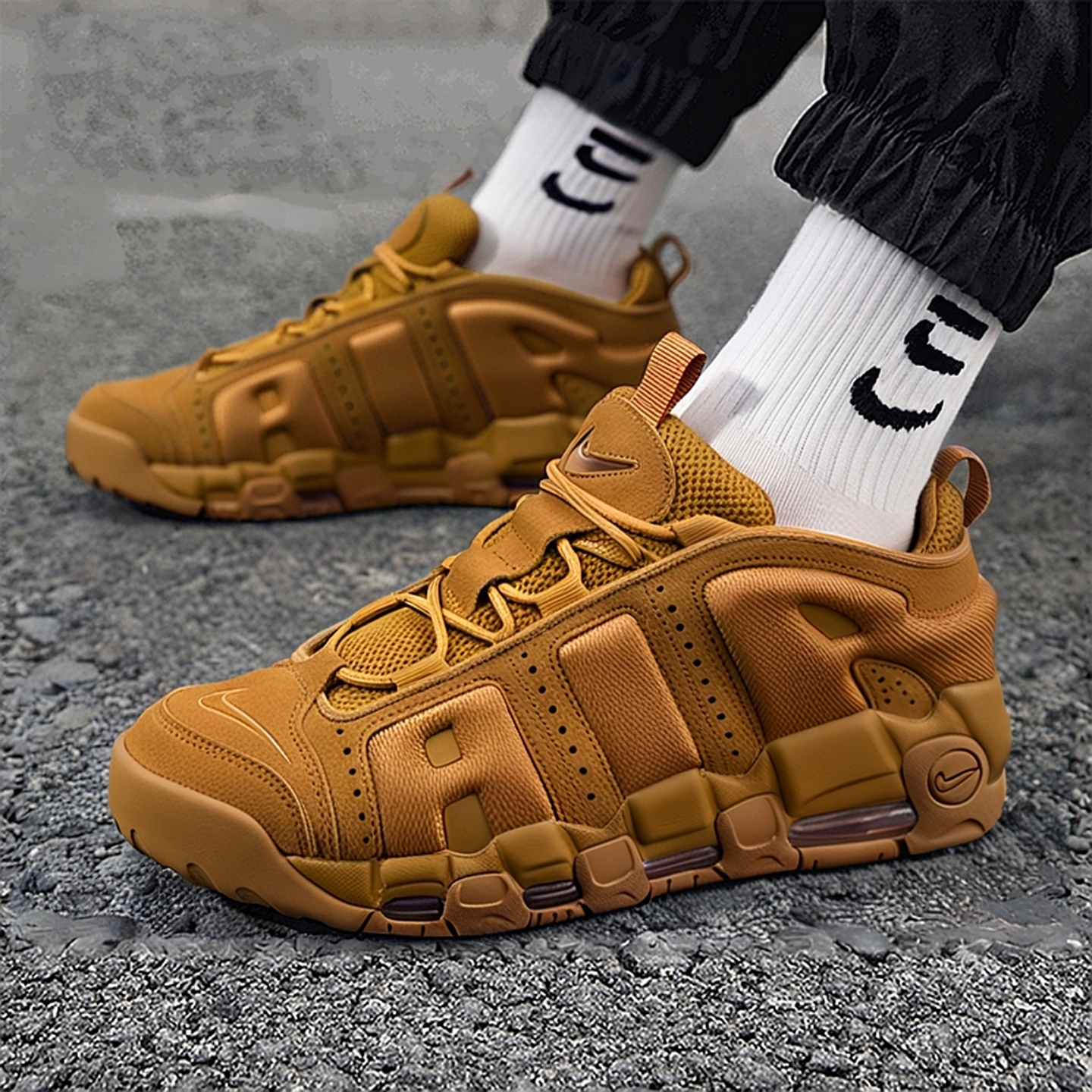 耐克小麦色休闲鞋男鞋冬季AIR MORE UPTEMPO LOW复古篮球鞋IM6649