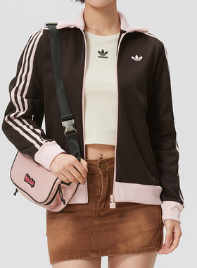 阿迪达斯三叶草立领针织外套女装春季新款休闲运动服夹克衫KD3742