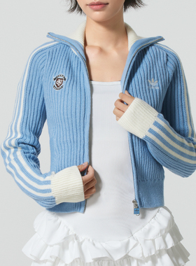 adidas阿迪达斯三叶草毛衣女新款全开襟运动修身拉链针织衫KF0719