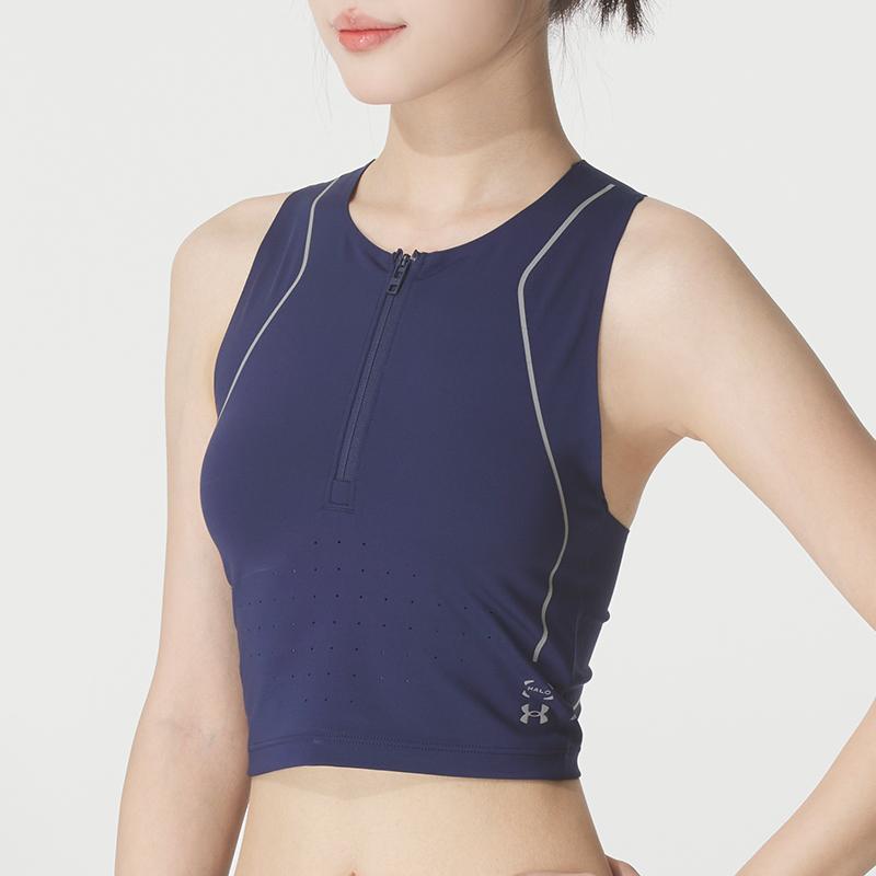 安德玛运动背心女装2025秋冬户外跑步训练健身无袖T恤上衣6005093