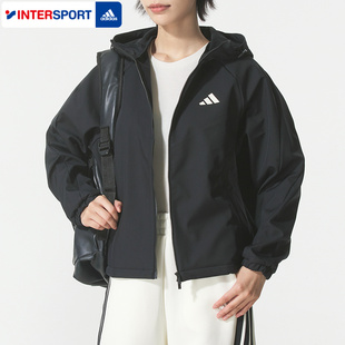 阿迪達(dá)斯黑色連帽外套女裝 跑步健身運(yùn)動(dòng)服加絨夾克KC0054 2025秋季