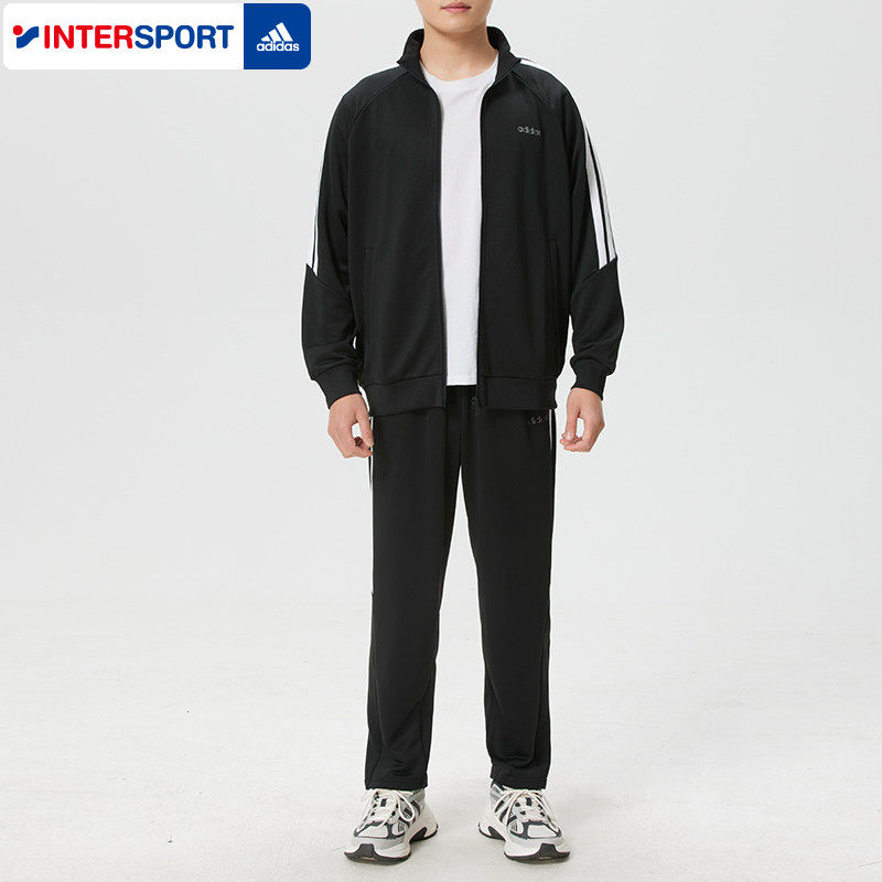 阿迪达三条纹男子运动套装2026春季新款时尚长袖夹克外套休闲长裤