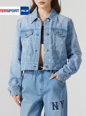 MLB官网复古短款牛仔外套女2025秋季运动服时尚翻领夹克3FDKM0151