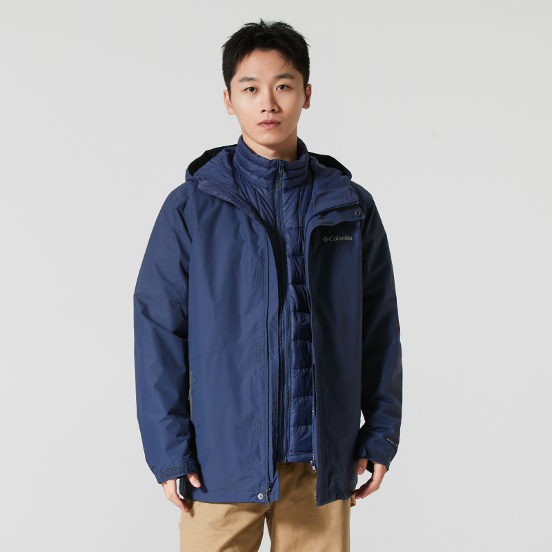 哥伦比亚防水夹克男2025冬季户外700蓬羽绒内胆保暖三合一冲锋衣