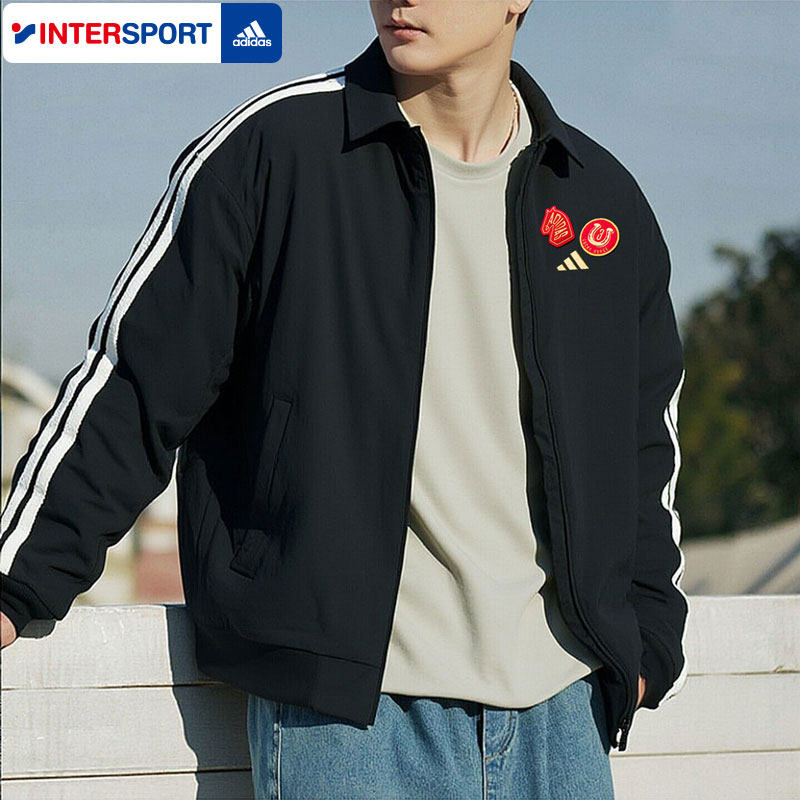 阿迪达斯马年新年款外套男士2026新款立领运动服黑色加绒保暖夹克