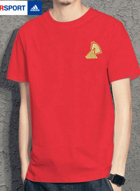 阿迪达斯男装女装2026新年款红色潮流休闲运动宽松短袖T恤KR3078