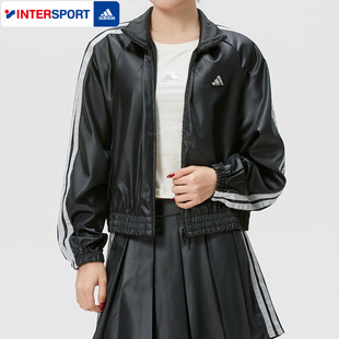 阿迪达斯立领外套女装2026新款春季运动服宽松跑步防风夹克KS0039
