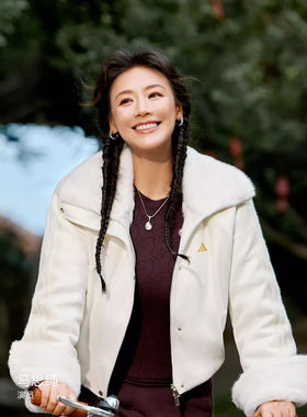 阿迪达斯新年款外套女装马年白色运动服加绒保暖高领夹克KH2662