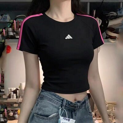 阿迪达斯圆领T恤女装 2026新款运动服健身训练跑步修身短袖KS0279