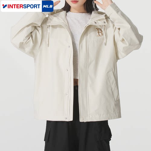 MLB官方梭织外套男女2025秋季NY防风防泼水连帽运动夹克3AWJB0154