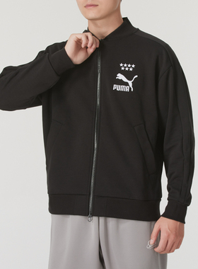 PUMA彪马立领外套男装24冬季新款T7运动服跑步黑色针织夹克628094