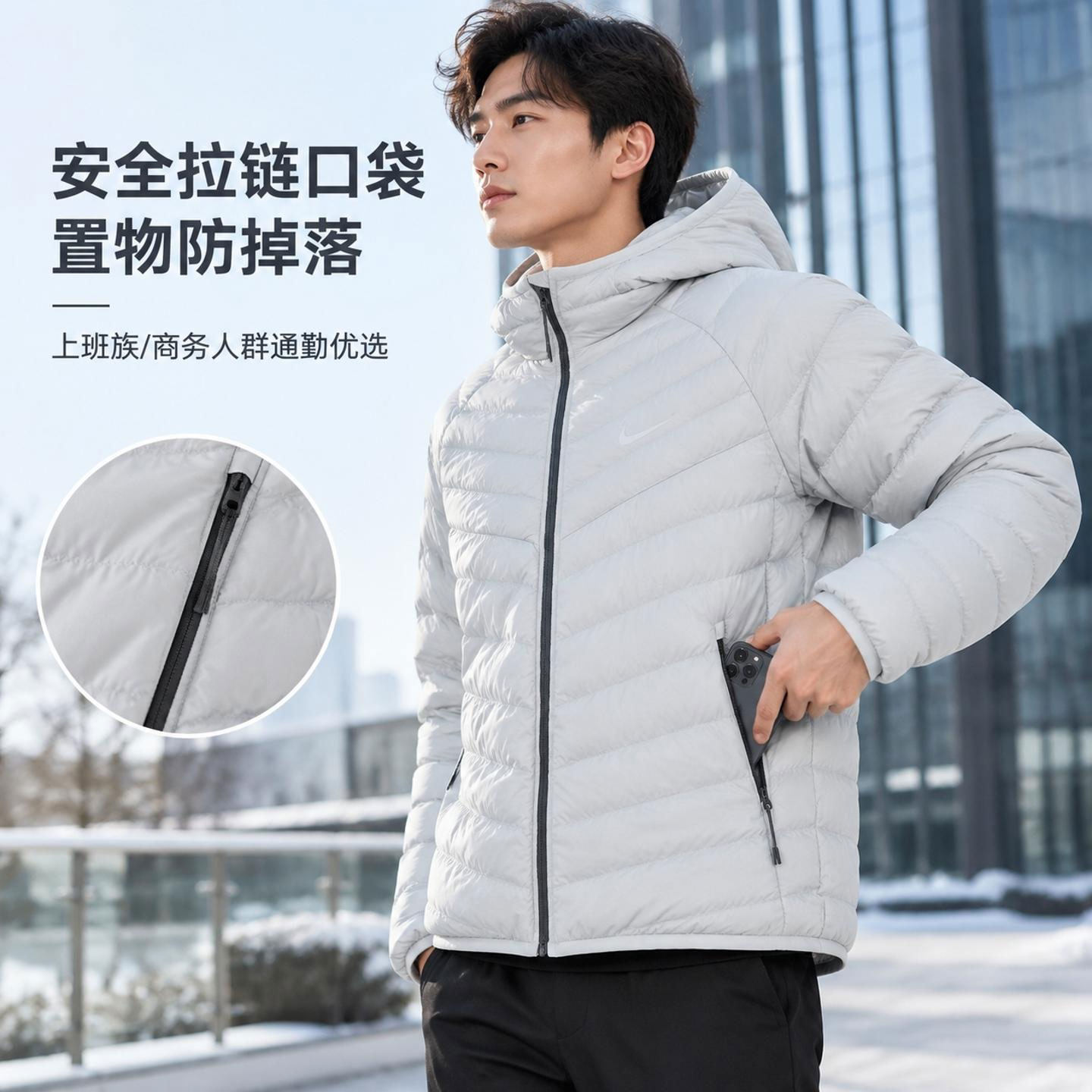 茵特丨耐克Nike男装轻薄羽绒服2026冬季新款宽松鸭绒保暖连帽外套