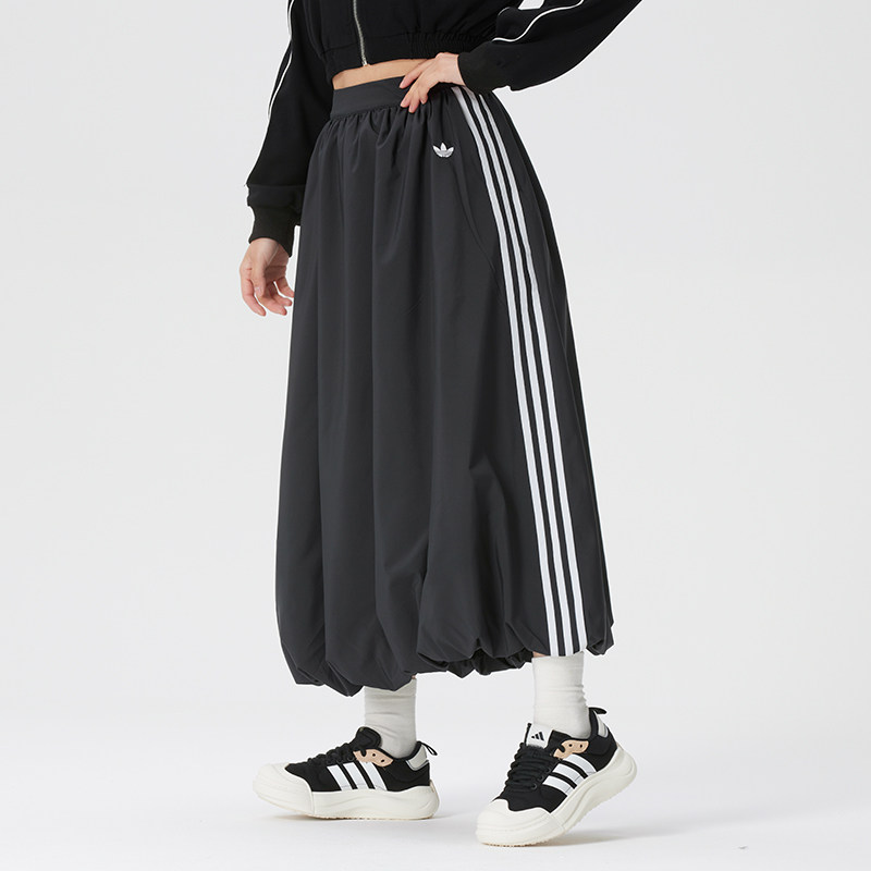 阿迪达斯三叶草裙子女夏季新款中长款花苞裙运动休闲半身裙KC8088