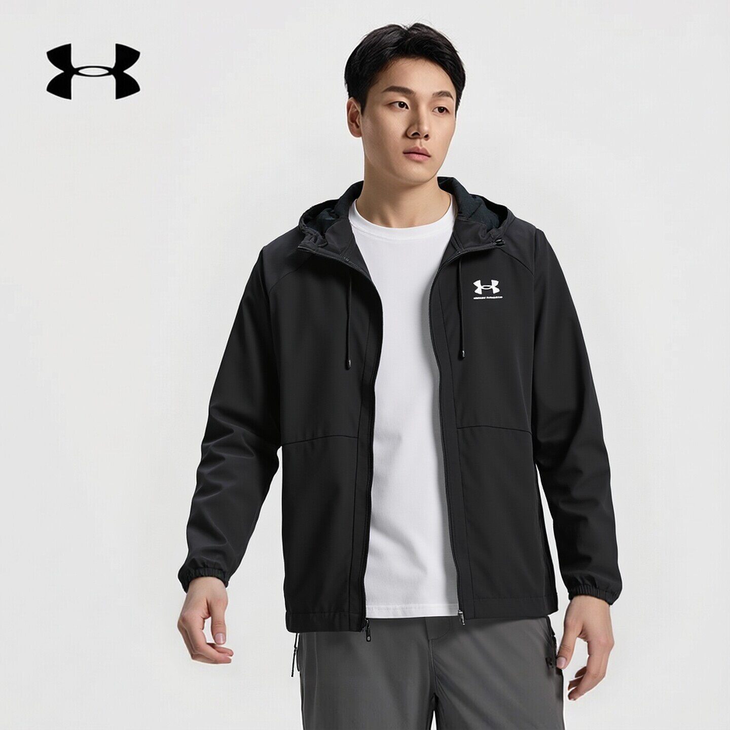 安德玛官方立领外套男装 2026新款春季梭织运动服户外防风衣夹克