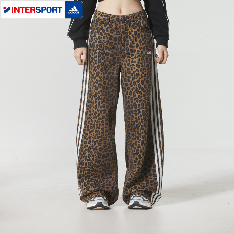 Adidas阿迪达斯三叶草女士长裤豹纹印花直筒宽松运动休闲裤KA2680