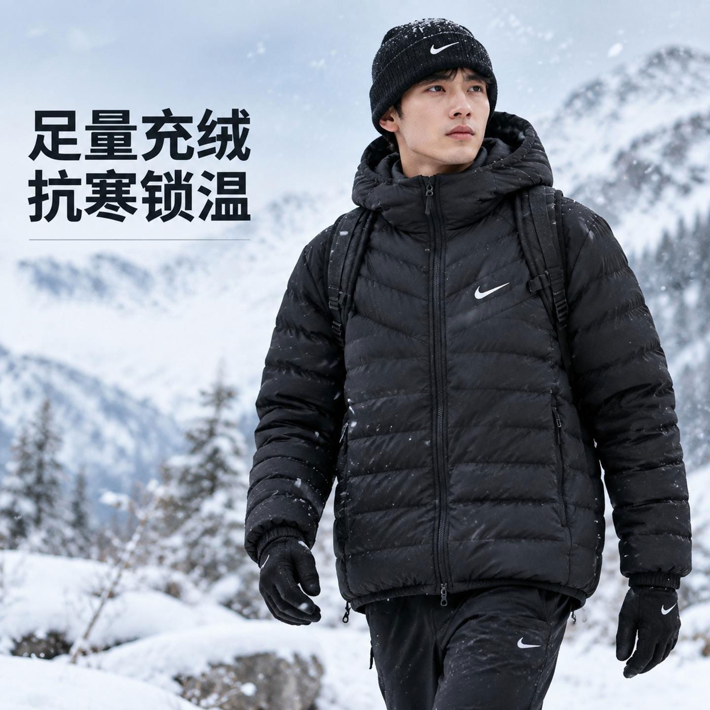 茵特丨耐克男装运动服冬季轻薄连帽羽绒服鸭绒保暖休闲外套JA0742