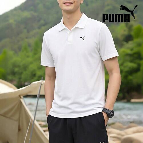 PUMA彪马白色POLO衫男运动服透气短袖翻领T恤528699-02