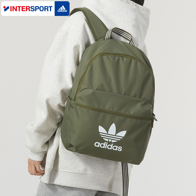 阿迪达斯官方旗舰店男女包三叶草休闲学生书包绿色运动双肩背包