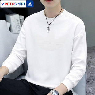 阿迪达斯三叶草白色长袖T恤男装 2026新款春季宽松上衣运动套头衫