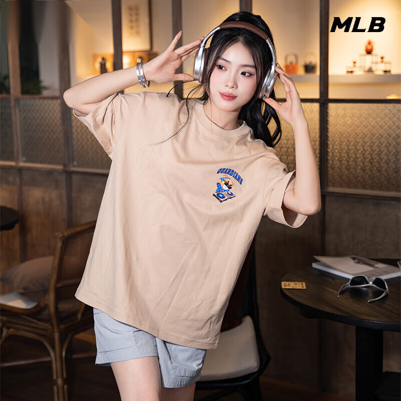 MLB官网皱眉熊T恤女2025秋季粉色短袖宽松运动上衣半袖3ATSE0253