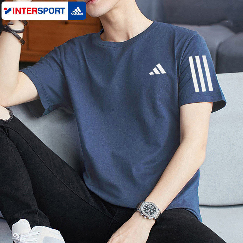 阿迪达斯短袖男装夏季新款墨蓝速干透气排汗圆领半袖运动休闲T恤