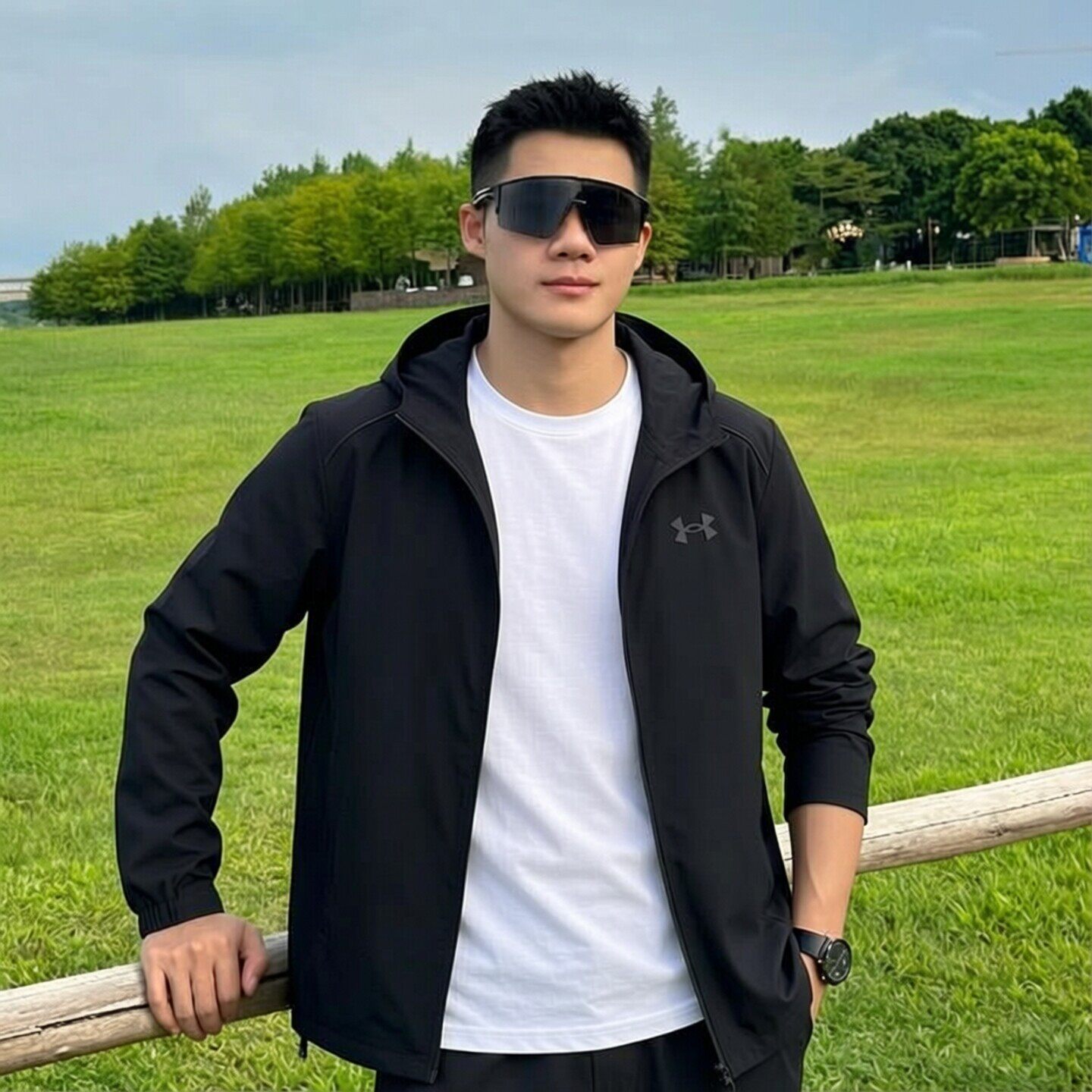 UA安德玛官方连帽梭织夹克男装春季新款黑色外套跑步健身训练服