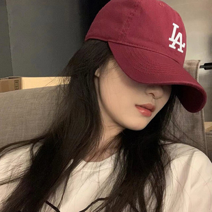 MLB帽子运动帽女帽2025春季 LA酒红色鸭舌帽男帽棒球帽cp66 新款